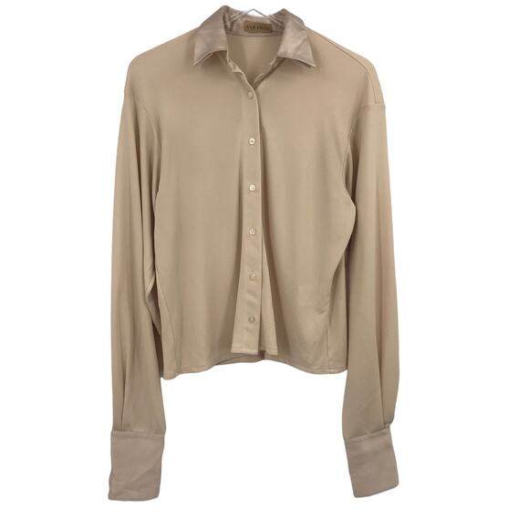 Aya Muse Knit Button Up Shirt Blouse Top XS Collared Womens Long Sleeve Cream - Picture 1 of 7